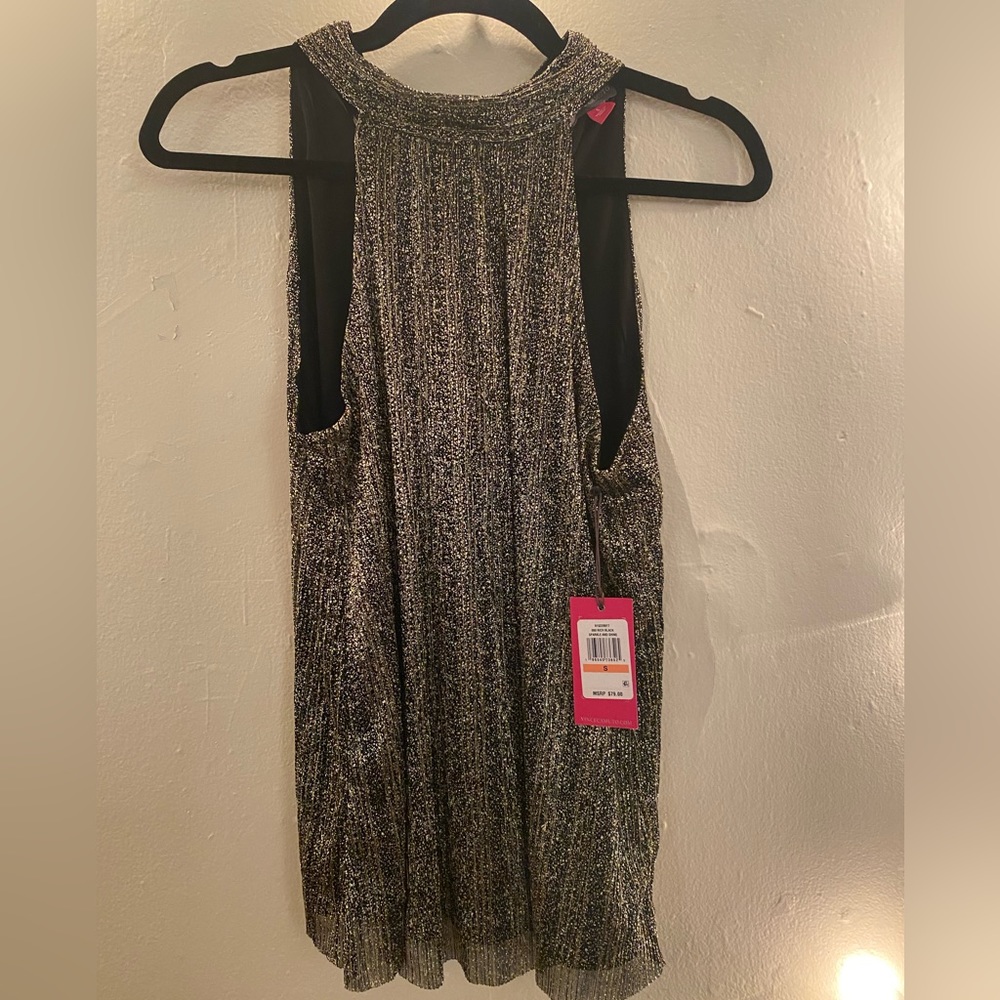 Vince Camuto - “Rich Black Sparkle & Shine” Gold Halter Tank - Size S - NWT